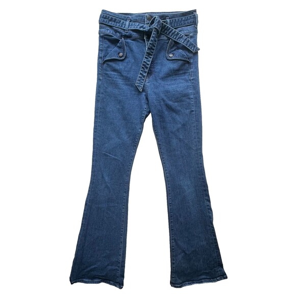 Veronica Beard Giselle Flare Extra High Rise Jeans Belted Washed Oxford Blue